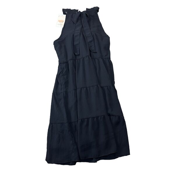 Kirundo Black Sleeveless Tiered Mini Dress High Neck Bow Back Womens Size M - Picture 2 of 9